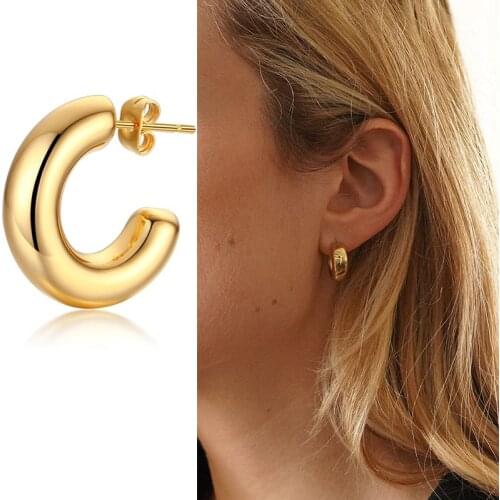 Medium Chunky Tube Hoops Earrings Gold Filled Stainless Steel Stud Earrings Charm Bohe Girls Pierced Hoops Wholesale