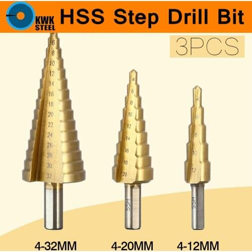 HSS Titanium Coated Step Drill Bit Hex Shank High Speed Steel Metal Wood Drilling Set Power Tools Step Cone Cutting Tools 3-32mm