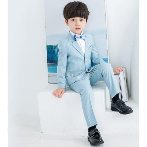 Prince Kids Jacket Vest Pant 3Pcs Formal Dress Children Piano Stage Show Performance Costume Flower Boys Luxurious Wedding Suit