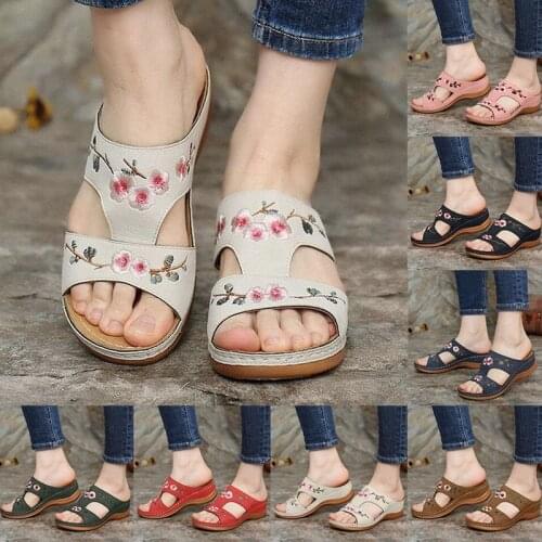 2021 Woman Summer Sweet hollow flowers flat Sandals Buckle Casual Sewing Women Shoes Female Ladies Platform Retro Sandalias