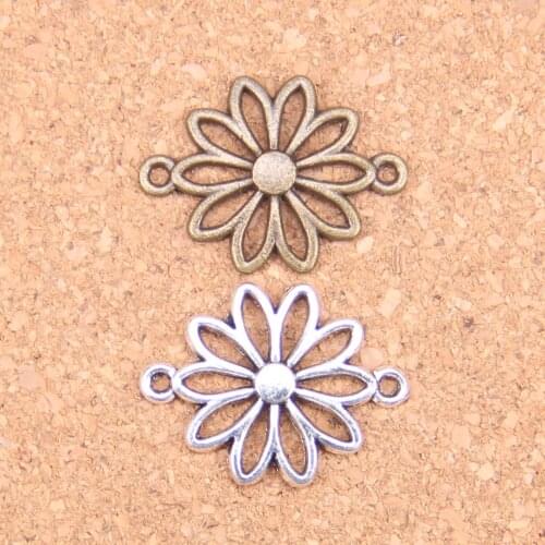 24pcs Charms flower connector 25x19mm Antique Pendants,Vintage Tibetan Silver Jewelry,DIY for bracelet necklace