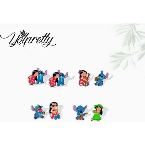2021 New Lilo and Stitch Cartoon Summer Holiday Cosplay Epoxy Handcraft Acrylic Stud Earrings for Kids