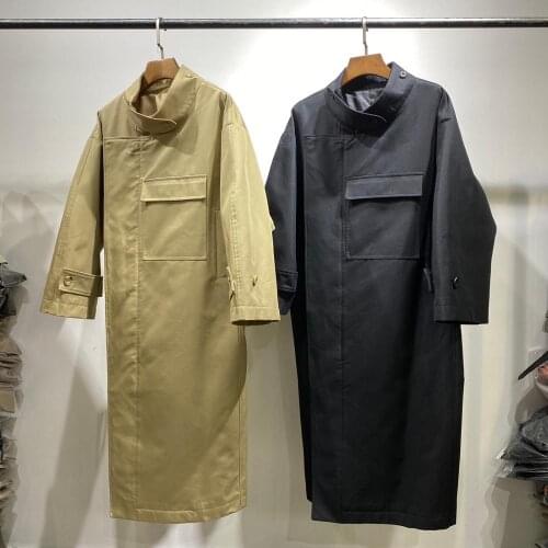 237625 khaki black X long wide waisted women trench coat