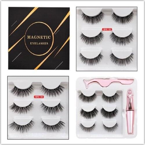 3 Pairs Eyeliner Tweezers Magnetic Eyelashes Makeup Set No glue Natural Strong 5 Magnets False Lash Kit vegan Custom Label logo