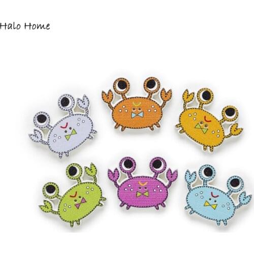 30pcs Cartoon Crab Wood Buttons Sewing Scrapbooking Gift Handwork Clothing Home Decor Card Making DIY 28x21mm