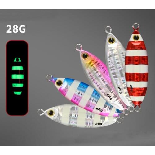 5PCS Deep Sea Fishing Zebra Glow Jigging Slow Sinking Jig Hook Lure Jigbait Spoon Baits 28G