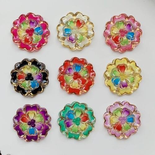 8PCS 32MM Flat back acrylic 2 hole water drill multiple color pattern decal clipbook hand sewing dress decoration process