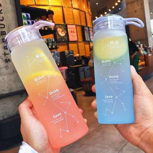 460ML Cute Frosted Glass Water Bottle Portable Leakproof Water Bottles Coffee Milk Drink Bottle Outdoor Travel Sports Drinkware