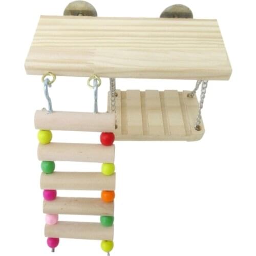 Hamster Wood Platform with Chew Toys Chinchilla Climbing Ladder Cage Accessories