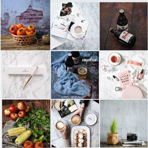 Double-sided Different Styles Woodgrain Cement Marble Texture Photography Backdrop Paper Studio Prop for Food Cosmetic Mini Item