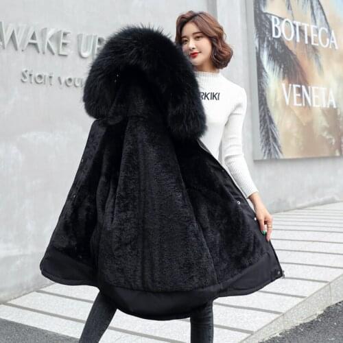 FMFSSOM Winter Women Bubble Thick Coat Cotton Padded Green Jacket Warm Hooded Paraks Snow Overcoat Large Fur Collar Coat