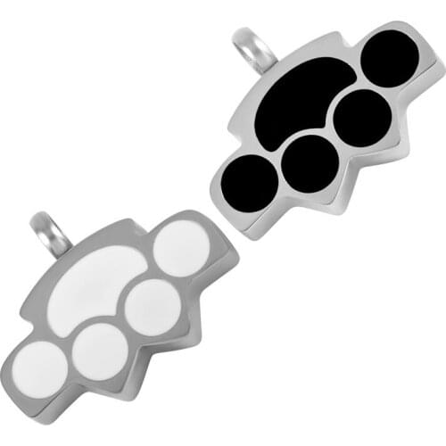 IJD8586 Black and White Stainless Steel Dog/Cat Paw Keepsake Memorial Ashes Holder Cremation Jewelry Necklace for Pet Lover