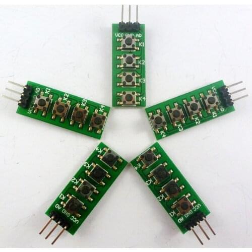 Kc11b04 5pcs 3v~5v Ad 4-Key Analog Output Button For Arduino Nano Uno Raspberry Pi 3 Breadboard Stm32 Starter Kit