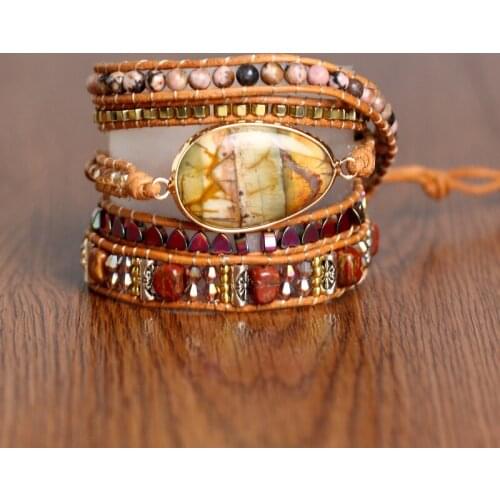 Designer Leather Bracelet Inspired by Picasso 5 Strain Woven Pack Bracelet for Bohemian Jewelry