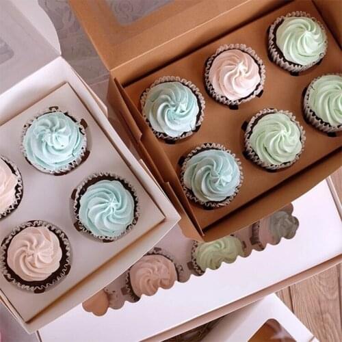 Kraft 6 Cupcake box and packaging paper cardboard kraft cake box with clear pvc window 8 cupcake 4 gift packing craft box