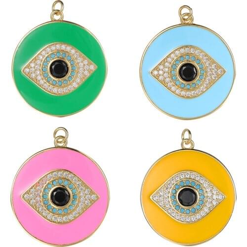 Colorful Cubic Zirconia Evil Eyes Pendants Enamel Round Charms Pendant For Women DIY Earrings Necklace Bracelets Making Supplies