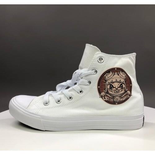 Wen Skateboarding Shoes Design Retro Cat Motorcyclist High Top Black Canvas Athletic Shoes Boys White Girls Rubber Sneakers