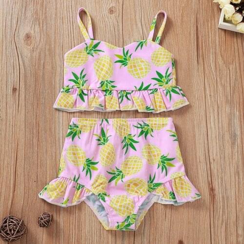 Summer princess swimsuit for baby Ruffle Vest Sling Frill Swimsuit + Shorts Outfits Pineapple Print Swimwear Outfits L1209