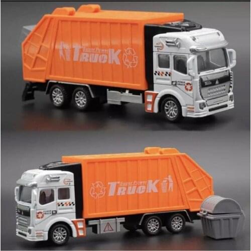 MMA CASTLE 2021 Favorite Model Toy Garbage Truck Pull Drop Head Part Metal Retractable Garbage Truck with Rear Garbage Section
