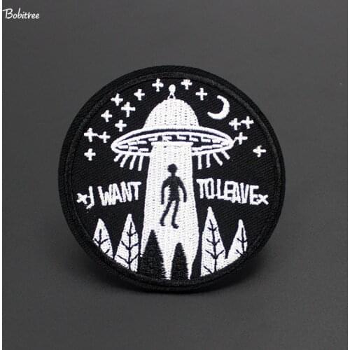 Fashion Hot Alien Spaceship Badge Patch Embroidery Hot Iron on Artistic Garment Appliques Stickers Apparel
