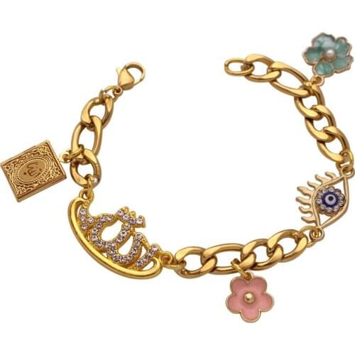 Muslim quran book turkish evil eye Allah stainless steel baby Bracelets
