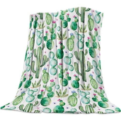 Cactus Printed Soft Fleece Blankets Warm Sofa Bed Sheets
