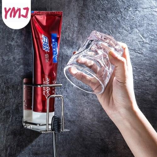Household Stainless Steel Toothbrush Holder Single Toothpaste Rack 3M Sticker Bathroom Free Punch Hanging Shelf Wall-Mounted