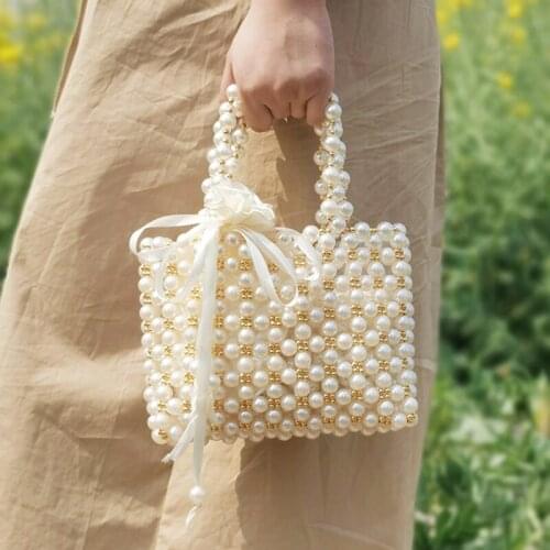 Niche design handmade beaded handbag platinum hand carried pearl shoulder bag women purse 01-HB-bjskcz
