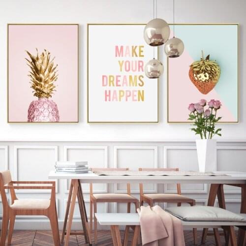 Nordic Fruit banana pineapple Wall Art Print Canvas Poster Painting abstraction Decorative Picture pink Modern Living Room Decor