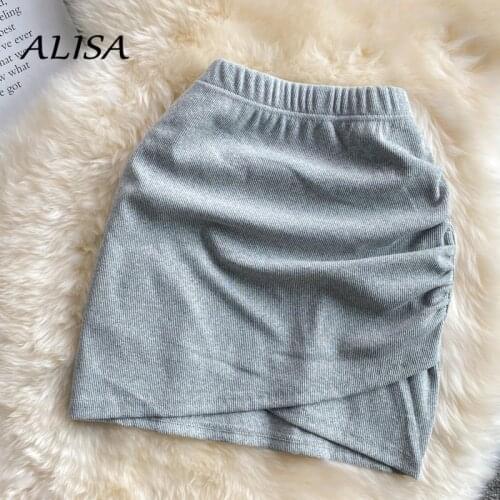 2021 New Summer Sexy Skirt Solid Asymmetrical Casual Mini Skirt Women Hight Waist Slim Club Skirt