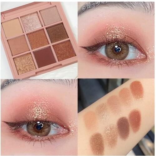 2021 new fashion nine grid eyeshadow earth color is naturally not easy to decolorize net red high pearl eyeshadow palette makeup
