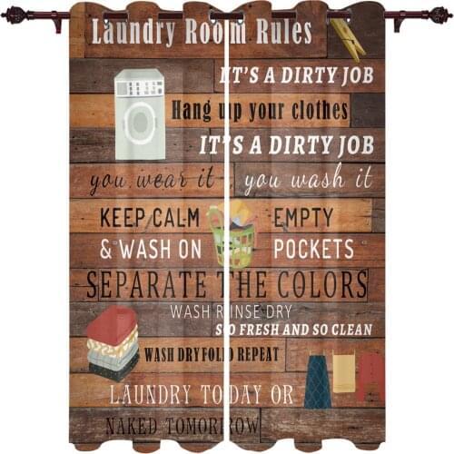 Laundry Room Rules Window Curtains for Living Room Kitchen Curtain with Valance Kids Room Home Decor