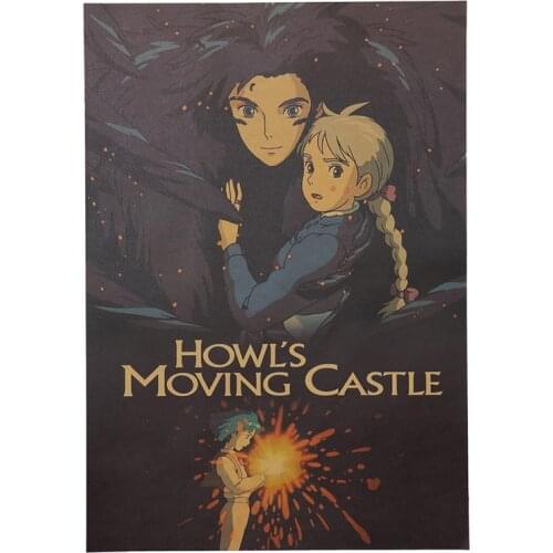 51x35cm Miyazaki Hayao Anime Poster Howl Moving Castle Bar Cafe Home Kraft Paper Decoration Picture Wall Stickers Cartoon