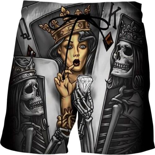 New arrival fashion Beauty Crown Skull poker 3d Print board shorts Summer shorts quick-drying surfing casual vintage Beach pants