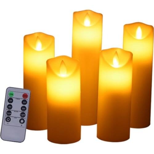 5pcs Flameless Charging Electrical Paraffin Wax LED Candle Wedding Party Home Christmas Decoration With Remote Control Timer
