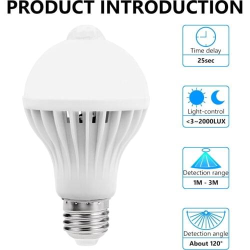 5W 7W 9W E27 220V PIR Motion Sensor LED Bulb Induction light Detector Smart lamp For Stair Hallway lighting 85-265V