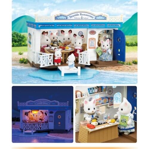 Sylyanion Families Seaside Restaurant Children Girl Boys Toys Pretend Play Kitchen set Large house Holiday Birthday Gift no doll