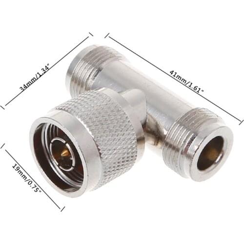 T Shape N Male To 2 N Female Triple RF Connector 3-way Coaxial Adapter