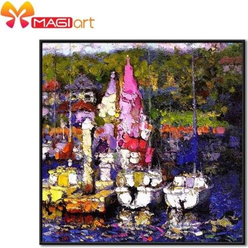 Cross stitch kits Embroidery needlework sets 11CT water soluble canvas patterns 14CT Oil painting Mooring ship-NCMS010