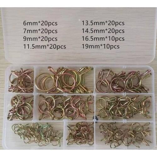 140pcs Hose Clamp High Quality Zinc Plated Spring Clips Gear Hose Fuel Line Clamp for Boats with Storage Box 6/7/9/-19mm