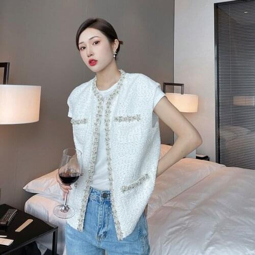 Orean style small fragrance wind 2021 autumn new fashion lady wind white temperament tweed vest coat
