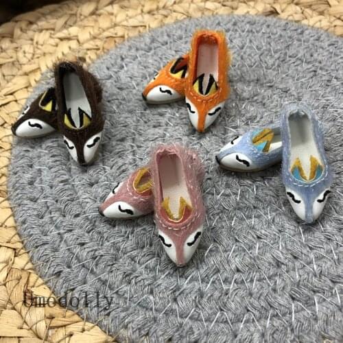 1 Pair 3cm Fashion Fox Fur Shoes for 1/6 Blyth, Holala, Azone, Momoko Doll Flats Shoes Outfits Accessories