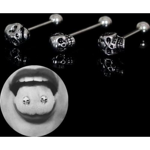 1 PC Skull Tongue Ring Ghost Head Labret Lip Nails Stainless Steel Piercing Jewelry Tragus Cartilage Long Industrial Barbells
