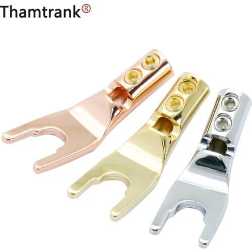 100PCS U/Y Spade Banana Plug Male Solder Wire Connector Gold Plated Copper Speaker Terminal Fork Spade Plugs Audio Adapter