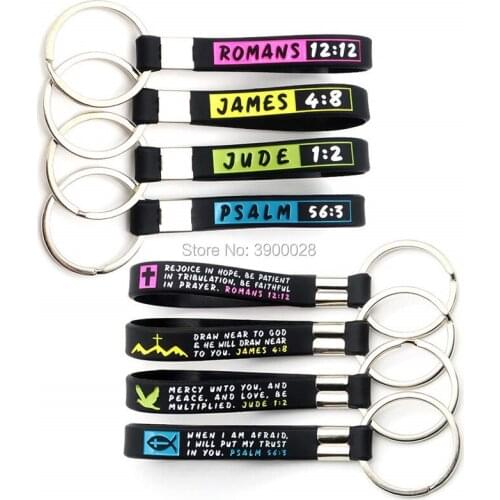 300pcs keyring Christian Religious Bible ROMANS JAMES JUDE PSALM keychain wristbands silicone bracelets