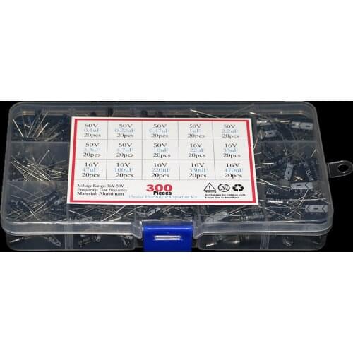 300pcs/box 15 types 0.1uf-470uF multiple mixed DIY in-line electrolytic capacitor combination set
