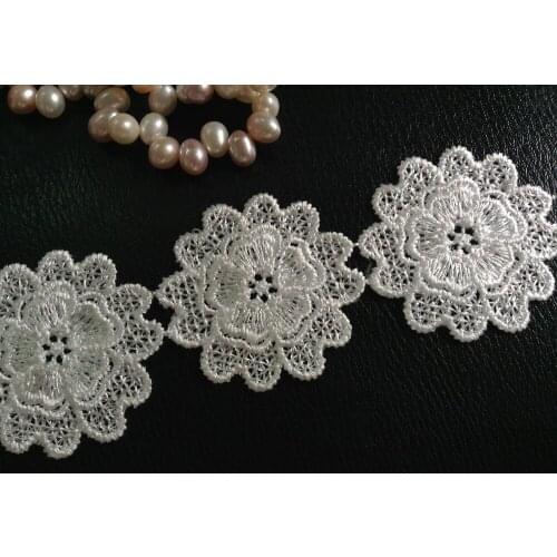 Free shipping High Quality 5cm White Water Soluble Embroidered flower Lace trimmings,lace appliques patches trimming,XERY103n