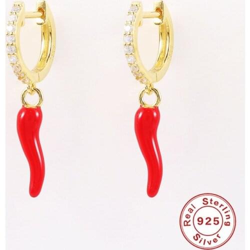 BOAKO 925 Sterling Silver Enamel Yellow Chili Red Spicy Pepper Pendant Drop Earrings Piercing Pendiente 2021 Trend Punk Jewelry
