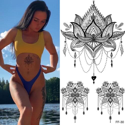 Black Flower Fake Tattoo Sticker Dot Rose Peony Temporary Tattoos DIY Water Transfer Tatoos Body Art Sticker For Women Girls