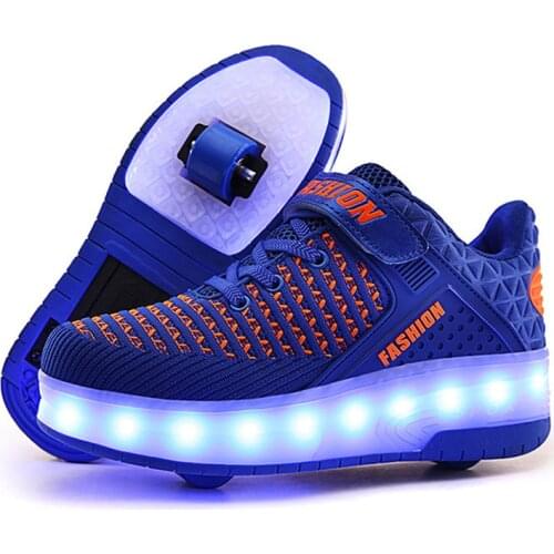 Size 28-40 Kids Roller Sneakers Boys LED Light Up Shoes with Double Wheels USB Charging Skate Shoes for Children Boys Girls